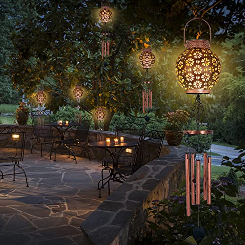 Solar Wind Chimes - LED Outdoor Garden Lantern, Bronze, 2-Pack