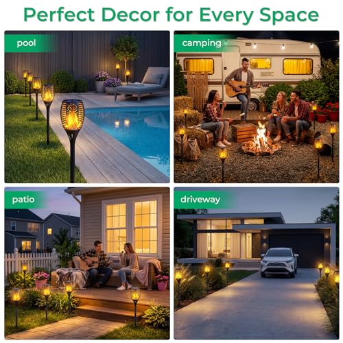 Solar Torch Lights - Flickering Flame, 6 Pack