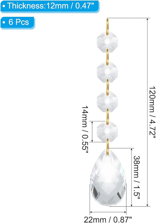 PATIKIL Teardrop Crystal Chandelier Pendants Beads, 6 Pack 120mm Length 38mm Chandelier Prisms Parts Ornaments Hanging Beads for DIY Arts Crafts Decoration, Clear