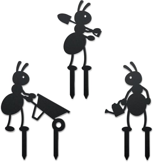 WADORN 3Pcs Ant Metal Decorative Garden Stakes, Working Farm Ant Silhouette Metal Outdoor Statues Animals Garden Ornament Gifts Black Yard Art Decoration for Outdoor Backyard Patio Lawn Walkways
