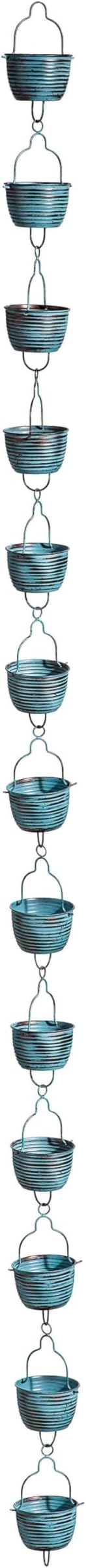 Evergreen Blue Rustic Bucket Metal Rain Chains for Gutters | 6 ft Rain Catcher Chain Replacement Downspout | Decorative Rain Chains for Outside Garden Balcony Porch