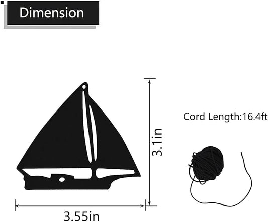 Replacement Wind Catcher, Wind Chime Sail Replacement with 16FT Nylon Cord, Metal Wind Chime Parts Replacement for Sympathy Wind Chimes and Wind Bells, Boat, Black