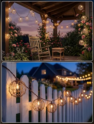LED Patio Lights - Copper Wire Beaded Ball Lanterns