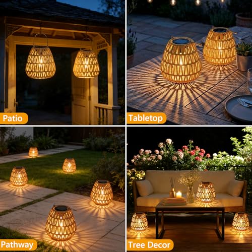 Solar Rattan Lantern - 2 Pack Waterproof Hanging Lights