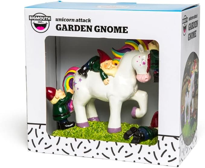 BigMouth Inc Unicorn Attack Garden Gnome Statue, Funny Outdoor Lawn & Yard Figurine, Housewarming Gag Gift Sculpture Decorations