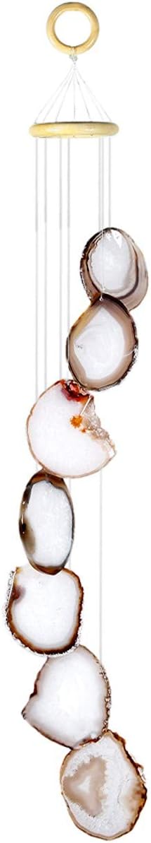 Nupuyai Wind Chimes - Unique Agate Slices Geode Stone Wind Chimes Indoor Outdoor, Healing Stone Windchime Hanging Ornament for Home Garden, 27.6-33.5'', Natural Agate