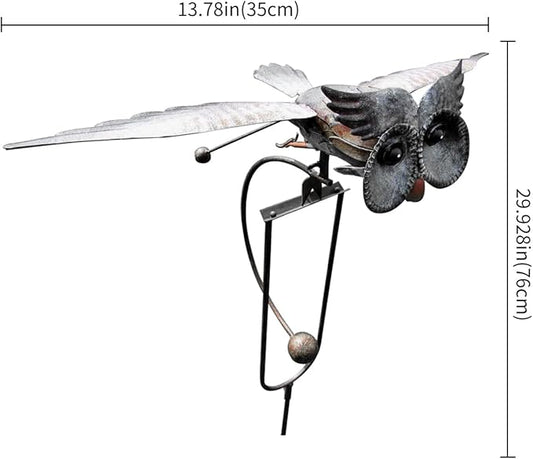 Metal Swinging Owl Wind Spinner for Yard and Garden Decor, Outdoor Metal Windmill Art Deco, Lawn Decorations Wind Sculpture and Spinner, Garden Stake Decorative Kinetic Sculpture