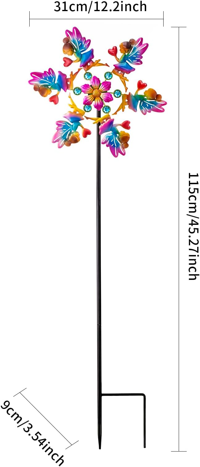 44" Flower Fairy Garden Wind Spinners - Metal Outdoor Stakes Kinetic Wind Spinner Windmills Decor, Wind Sculpture Yard Art Decorations for Patio, Lawn & Garden