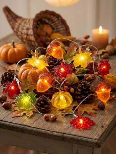 3D Fall LED String Lights 10FT - Pumpkin, Acorn & Leaf Warm White