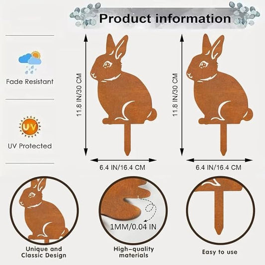 2 Pcs Metal Rabbits Garden Statues,Metal Yard Art Animals Garden Stakes Rabbit Silhouette,Rabbits Yard Art, Flowerbed Decoration, Outdoor Decor