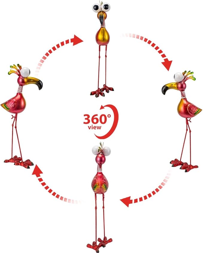 19’’ Pink Flamingo Garden Statue - Weather Resistant Metal Bird Yard Art, Outdoor Lawn Decor Ornament, Unique Gift for Gardening Enthusiasts