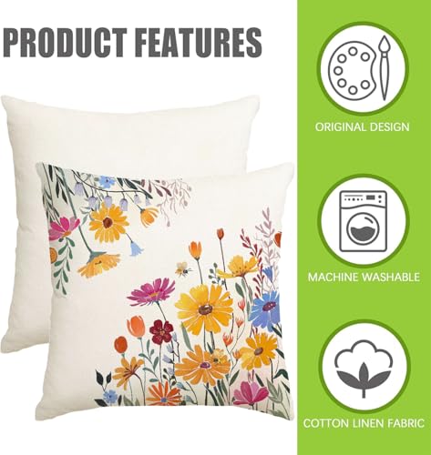 RABUSOFA Spring Outdoor Pillow Covers 18x18 Waterproof,Floral Daisy Pillows Decorative Throw Pillow Covers,Summer Lumbar Cousion Case Farmhouse Decorations for Home Decor Sofa Couch