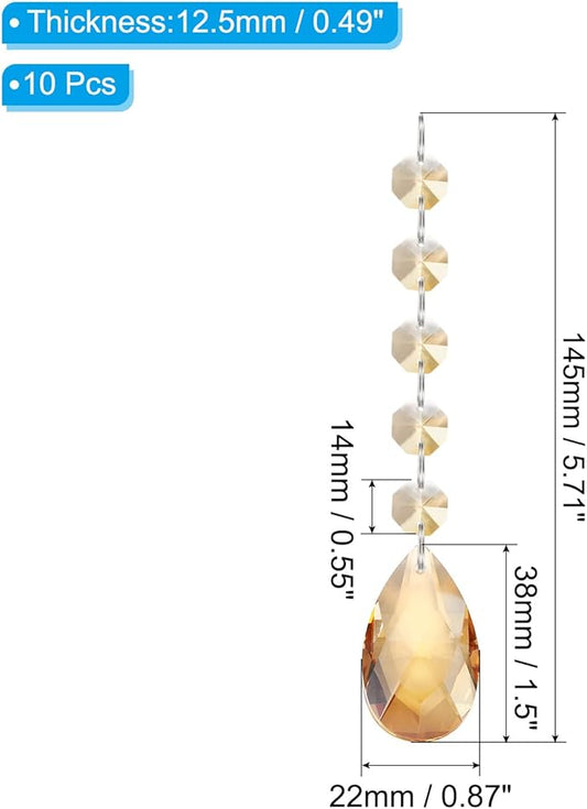 PATIKIL Teardrop Crystal Chandelier Pendants Beads, 10 Pack 145mm Length 38mm Chandelier Prisms Parts Ornaments Hanging Beads for DIY Arts Crafts Decoration, Electroplating Gold Tone