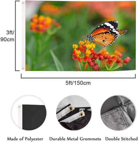 Swono Orange Black Butterfly Flag Orange Flower Bouquet Garden Spring Summer Outdoor Garden Flag Indoor Flag Home Decor Standing Farm Flag Banner 3x5ft