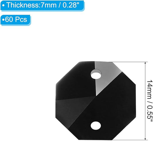 PATIKIL K9 Crystal Octagon Beads 2 Holes Pendants, 60 Pack 14mm Chandelier Prisms Parts Ornaments Hanging Beads for DIY Arts Crafts Decoration, Black