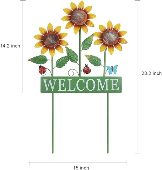 hogardeck Garden Decor for Outside, Metal Sunflower Butterfly Decorative Garden Stakes for Spring Decor, Yard Art Welcome Sign for Outdoor Lawn Porch Pathway Backyard Patio Decorations