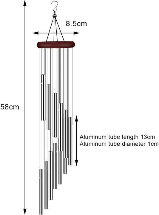 Premium Wind Chimes, Metal Wind Chimes with 12 Hollow Aluminum Tubes, Sliver Wind Chime for Party Home Garden Yard Patio Decor, Gift etc, 23 Inch