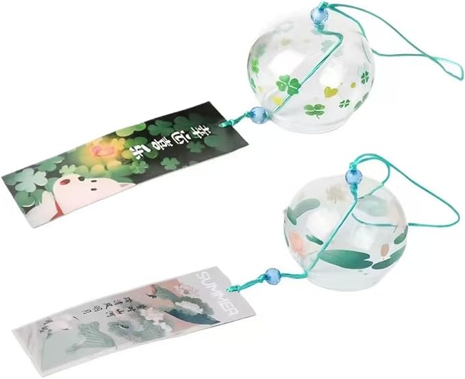 Falytemow Japanese Wind Chimes Romantic Flowers Small Wind Bells Handmade Glass Japanese Style Pendant for Birthday Present Home Decors (Tulip, Orchid, Lotus, Clover, 7 cm)