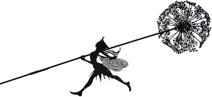 Flower Fairy Dancing with Dandelion, Fairy Garden Sculptures, Angel Metal Ornaments Gardens Art Sculpture, Stainless Steel Statue Garden Ornaments Art Decorations for Outdoor Yard Lawn Patio (B_flat)