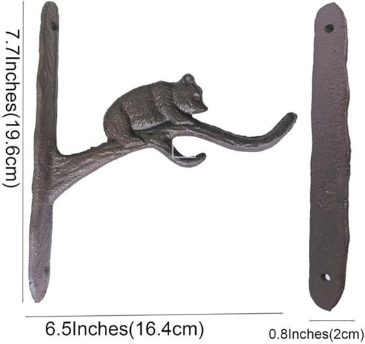 Wrought Iron Plant Hanger Bracket with Bear Design, Decorative Hook for Indoor/Outdoor Use – Ideal for Hanging Baskets, Bird Feeders, Lanterns, and Wind Chimes