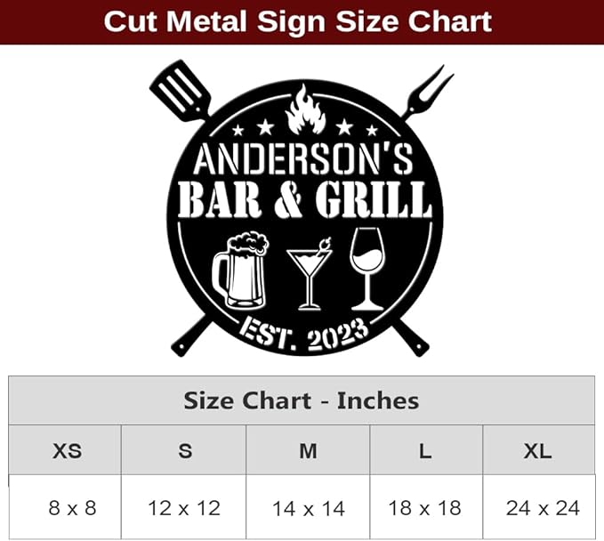 MeMate Bar & Grill Signs,Large Metal Sign Outdoor,BBQ Zone Sign,Grill to Personalize,Personalized Barbecue Signs Kitchen Decor,Custom Name Outdoor Plaques for Backyard Oasis Patio,Bar & Grill (Black)