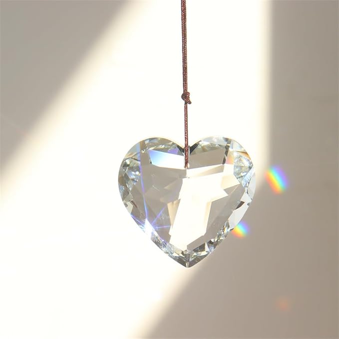 1PCS AB Color Heart Crystal Sun Catchers, Hanging Suncatchers with Glass Prism, Rainbow Maker for Windows, Balcony, Kitchen, Garden Decoration (AB Color Heart 1PCs)