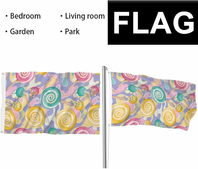 Swono Bright Lollipop Flag 3x5 Ft Sweet Dessert Candy Spiral Ball Pink Blue Yellow Outdoor Garden Flag Indoor Flag Home Decor Farm Flag Banner 3x5ft