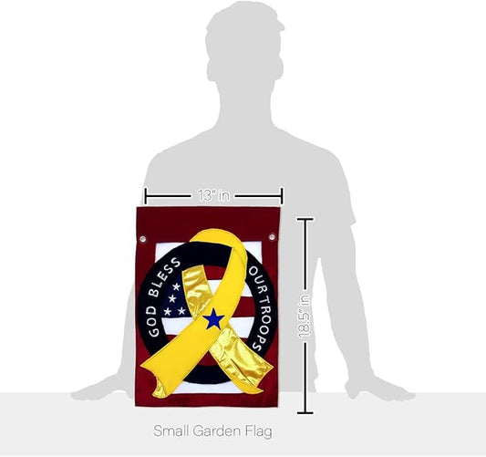 God Bless Our Troops Flag Backyard Wall Hanging Decor Canvas Home Armed Forces American Support Yellow Ribbon Yard Sign Embroidered Tapestry USA Deployed Poster Military Decorations Veteran Gift