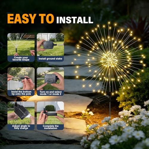 Solar Firework Lights 120LED - 2 Pack Warm White Waterproof