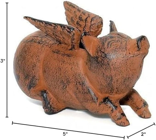 Cast Iron Flying Pig Garden Statue Patio Yard Coin Bank Paperweight