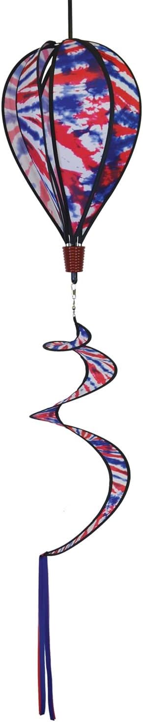 In the Breeze 0981 Red, White and Blue Tie Dye Hot Air Balloon Spinner-Outdoor Hanging Decoration, Multi-Colored