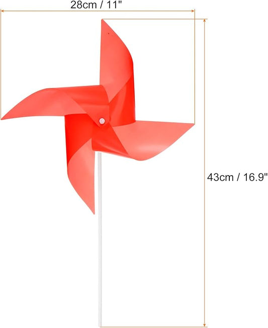 HARFINGTON 50pcs Windmills for The Yard Garden 17" x 11" 4 Leaves Pinwheels Wind Mills Spinners Windproof Waterproof Bird Devices with Stakes for Patio Decor, Red