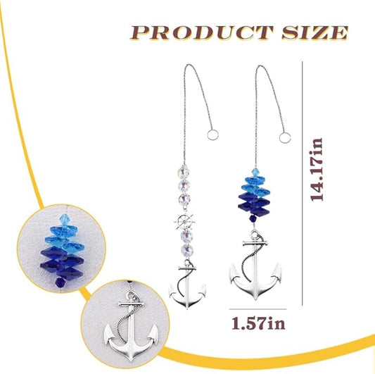 Nautical Crystal Suncatchers Set Window Hanging Glass Ship Wheel Hanging Ornaments for Home Boat Decor Sailor Nautical Gifts Sailing Sun Catcher Home Garden Decoration