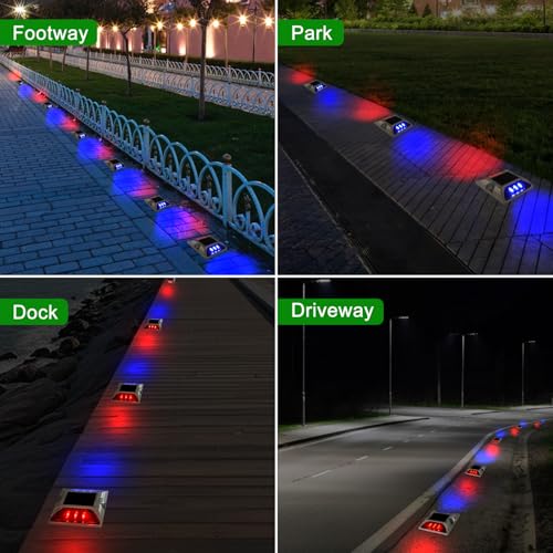Solar Driveway Lights - Red Blue LED Road Markers 2 Pack