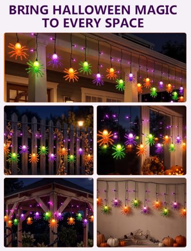 Halloween Spider String Lights - 25 Mini Lights, 10 Colorful Spiders, 7Ft