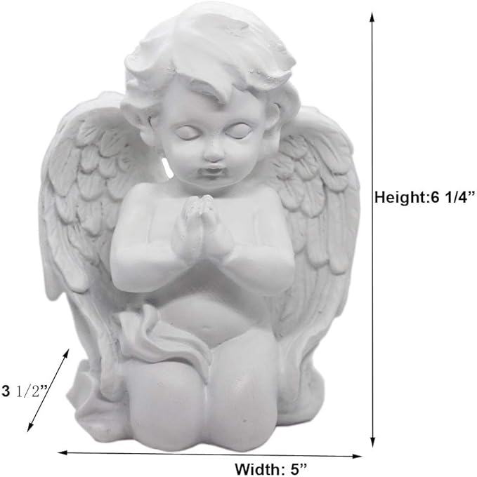 White Kneeling Praying Cherub Statue Indoor Outdoor Home Garden Decoration Wings Angel Statue Memorial Sculpture