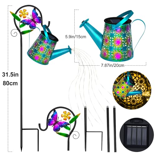 Solar Butterfly Garden Lights - Watering Can Shepherd Hook