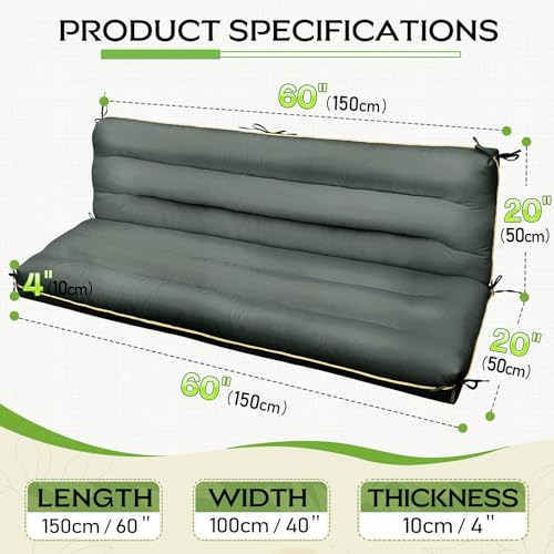 60×40 INCH Outdoor Swing Cushion with Backrest, Tie Straps & Memory Foam