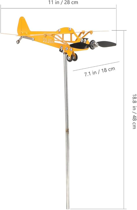 Metal Airplane Wind Spinner Outdoor Garden Decoration Yellow Small 28x18cm Iron Art Weather Vane Patio Yard Sculpture