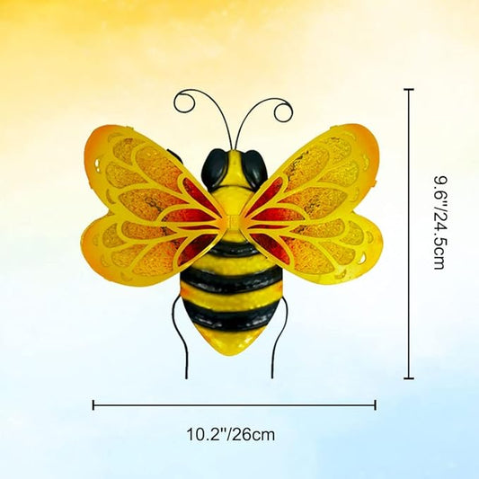 LIFFY Metal Bees Outdoor Decor, 2Pack 10 Inch Glass Bee Wall Art Sculptures for Home, Garden, Fence, Patio