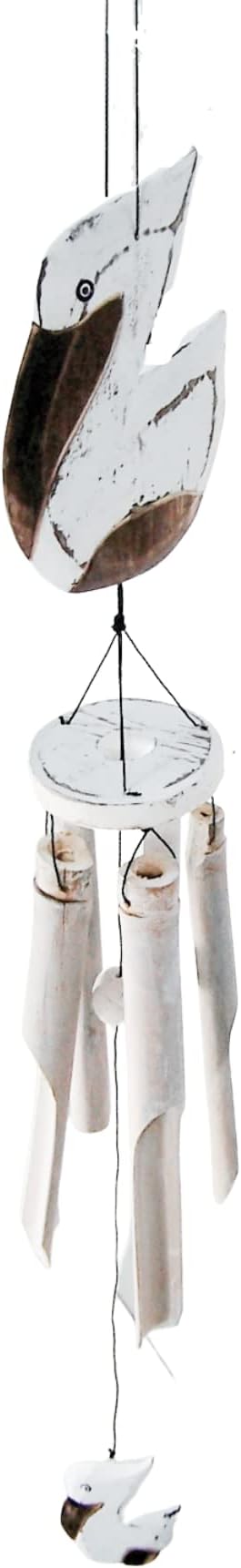 Bamboo Pelican Windchime, Outdoor Garden Decoration, Beach Themed Décor, 32 Inches