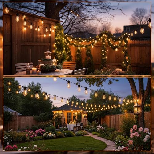 50FT Outdoor String Lights - 20 Dimmable LED Bulbs, Remote Control, Waterproof