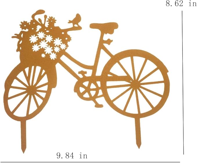 Yard Art Garden Metal Statue Decor,Lifelike Bicycle Stakes Outdoor Decorations,Black Hollow Out Iron Silhouette Sets for Farmhouse Pathway Lawn (Black)