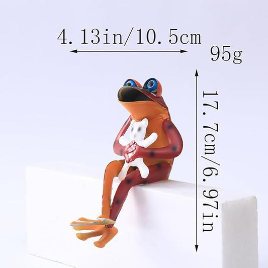 Metal Frog Outdoor Garden Ornament Decoration, Yard/Balcony/Flower Pot Art Statue Decorations, Funny Cute Animal Frogs Iron Vintage Statues (Yellow-C)