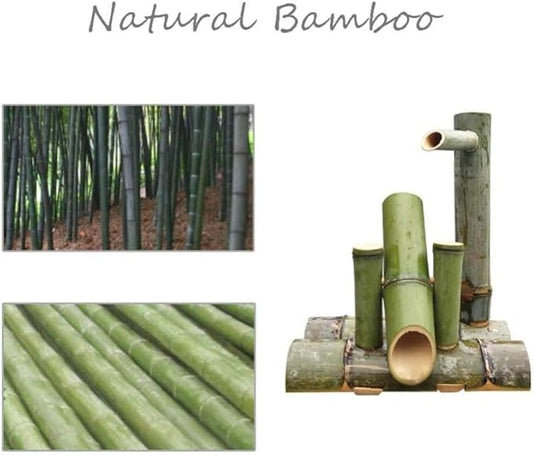 Natural Bamboo Solar Water Fountain, Outdoor Decorative Garden Waterfall Feature with Solar Panel,Bamboo Fountain Japanese Nozzle100% Handmade