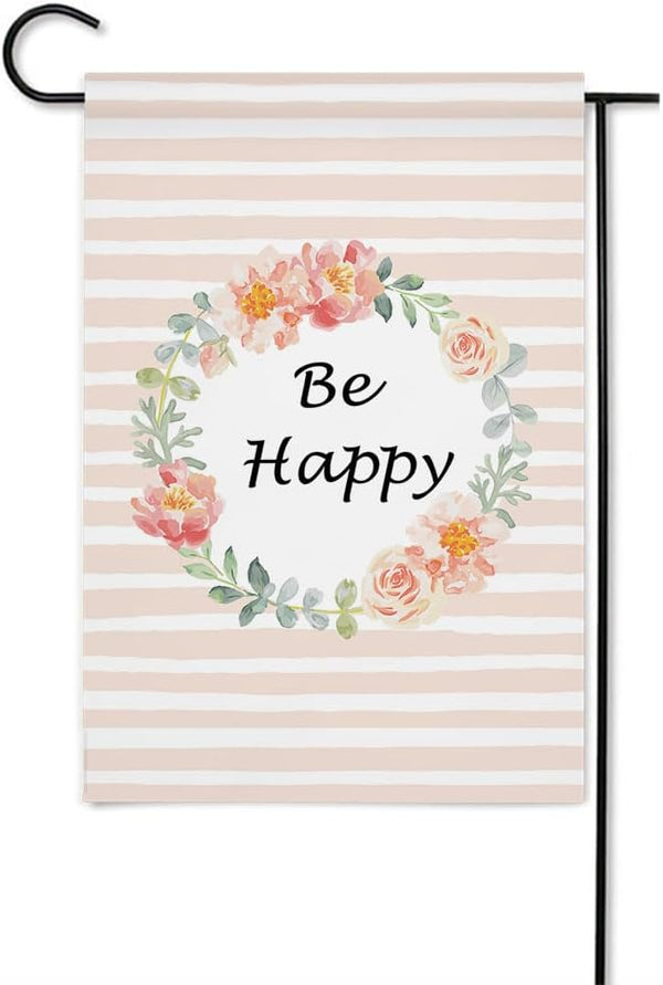Gkyygk Be Happy Welcome Banners Garden Flag Double Sided 12x18 Inches Farmhouse Holiday Outside Decorations Burlap Yard Flag