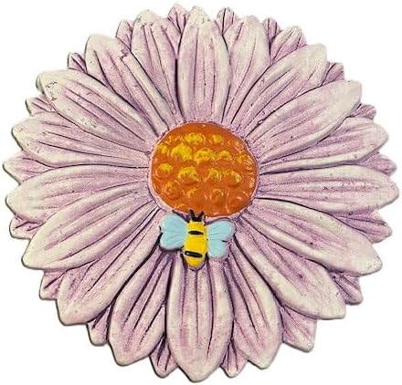 Decorative Flower Garden Stepping Stone with Bee, Purple Daisy Design, Outdoor Garden Decor