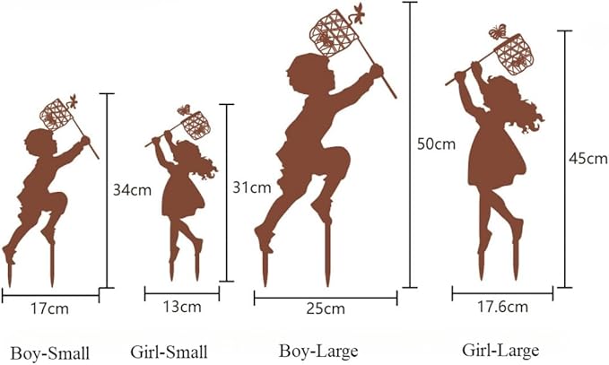 Metal Garden Sculpture Boy Girl Art Silhouette Garden Decor Stakes Iron Outdoor Statues Halloween Yard Decoration (Boy-Large)