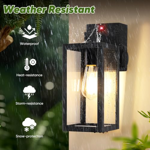 BesLowe Motion Sensor Outdoor Wall Light with Outlet - Black
