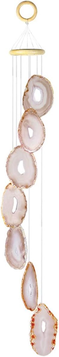Nupuyai Wind Chimes - Unique Agate Slices Geode Stone Wind Chimes Indoor Outdoor, Healing Stone Windchime Hanging Ornament for Home Garden, 27.6-33.5'', Natural Agate